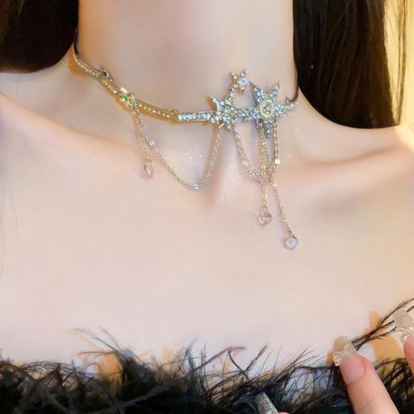 Pentagram Zircon Tassel Necklace - Picture 1 of 6